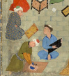 معلم و شاگرد، بخشی از نگاره‌ کلاس درس، اثر بدر الدین استرآبادی، ۹۳۸ قمری، کتابخانه و موزه مورگان
