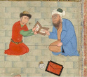 Part of a classroom painting, by Badruddin Astarabadi, calligrapher Mir Gholi Al-Katib Al-Sultani, 938 AH, Morgan Library and Museum